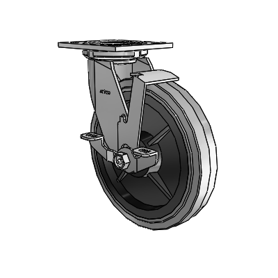 4 Series 1 1/2" Casters Top Plate Swivel Zinc with 8 x 1.5 Performa Rubber (Flat/Conductive) Wheel and Top Lock Brake