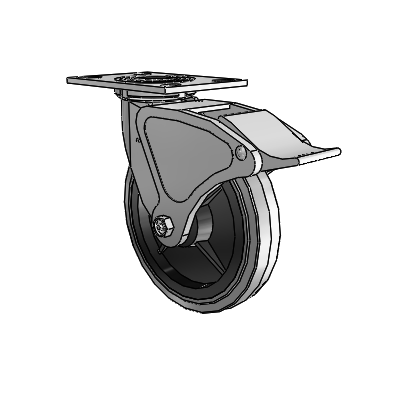 4 Series 1 1/2" Casters Top Plate Swivel Zinc with 8 x 1.5 Performa Rubber (Flat/Conductive) Wheel and Total Lock Brake