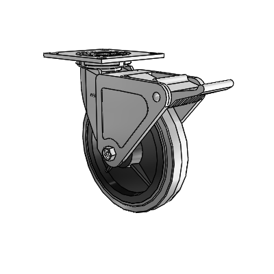 4 Series 1 1/2" Casters Top Plate Swivel Zinc with 8 x 1.5 Performa Rubber (Flat/Conductive) Wheel and Tech Lock Brake
