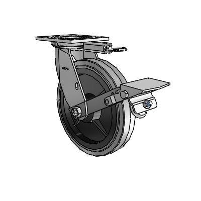 4 stuks 1 1/2" zwenkwielen met bovenplaat van zink, voorzien van 8 x 1,5 Performa-rubberwielen (plat/geleidend) en een rem met loopvlakvergrendeling