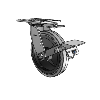 4 Series 1 1/2" Casters Top Plate Swivel Zinc with 8 x 1.5 Performa Rubber (Flat/Conductive) Wheel and Tread Lock Brake