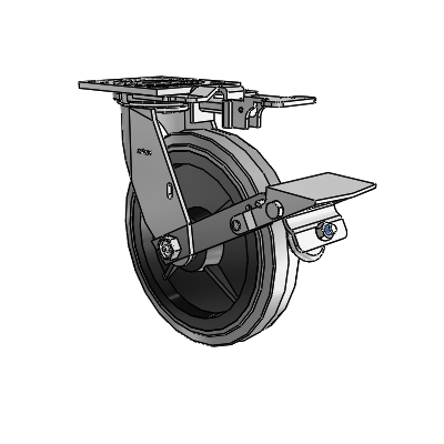 4 Series 1 1/2" Casters Top Plate Swivel Zinc with 8 x 1.5 Performa Rubber (Flat/Conductive) Wheel and Tread Lock Brake