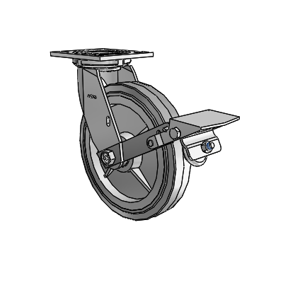 4 Series 1 1/2" Casters Top Plate Swivel Zinc with 8 x 1.5 Performa Rubber (Flat/Grey) Wheel and Tread Lock Brake