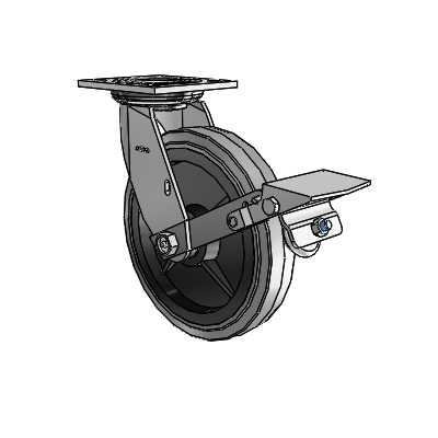 4 Series 1 1/2" Casters Top Plate Swivel Zinc with 8 x 1.5 Performa Rubber (Flat/Conductive) Wheel and Tread Lock Brake