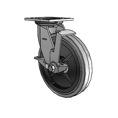 4 Series 1 1/2" Casters Top Plate Swivel Zinc with 8 x 1.5 Performa Rubber (Flat/Conductive) Wheel and Top Lock Brake