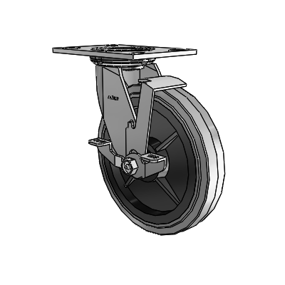 4 Series 1 1/2" Casters Top Plate Swivel Zinc with 8 x 1.5 Performa Rubber (Flat/Conductive) Wheel and Top Lock Brake