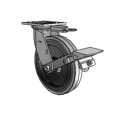 4 Series 1 1/2" Casters Top Plate Swivel Zinc with 8 x 1.5 Performa Rubber (Flat/Conductive) Wheel and Tread Lock Brake
