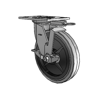 4 Series 1 1/2" Casters Top Plate Swivel Zinc with 8 x 1.5 Performa Rubber (Flat/Conductive) Wheel and Top Lock Brake