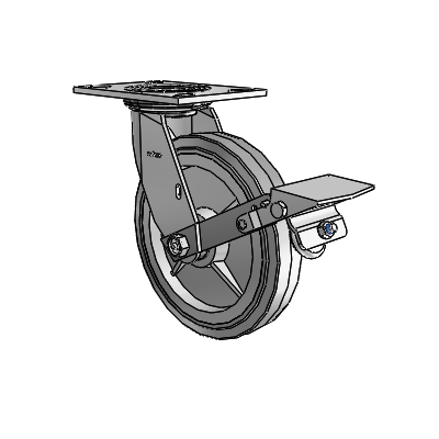 4 Series 1 1/2" Casters Top Plate Swivel Zinc with 8 x 1.5 Performa Rubber (Flat/Grey) Wheel and Tread Lock Brake