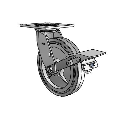4 Series 1 1/2" Casters Top Plate Swivel Zinc with 8 x 1.5 Performa Rubber (Flat/Grey) Wheel and Tread Lock Brake