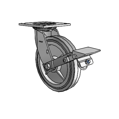 4 Series 1 1/2" Casters Top Plate Swivel Zinc with 8 x 1.5 Performa Rubber (Flat/Grey) Wheel and Tread Lock Brake