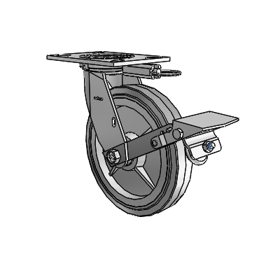 4 Series 1 1/2" Casters Top Plate Swivel Zinc with 8 x 1.5 Performa Rubber (Flat/Grey) Wheel and Tread Lock Brake
