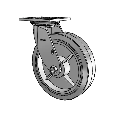 Roulette pivotante de la série 4 avec plaque supérieure de 2 pouces de large et roue en caoutchouc Performa 8 x 2 (plate/grise)