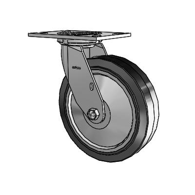 4 Series 2 Inch Wide Top Plate Swivel Caster with 8 x 2 Performa Rubber (Flat/Black) Wheel