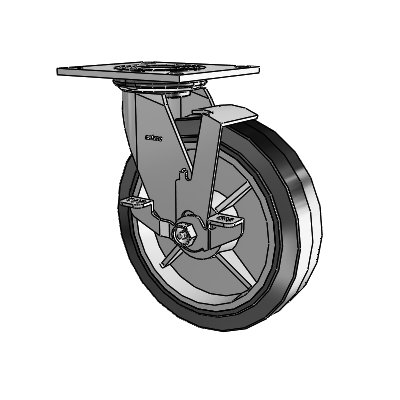 4 Series 2 Inch Wide Top Plate Swivel Caster with 8 x 2 Performa Rubber (Flat/Black) Wheel and Top Lock Brake