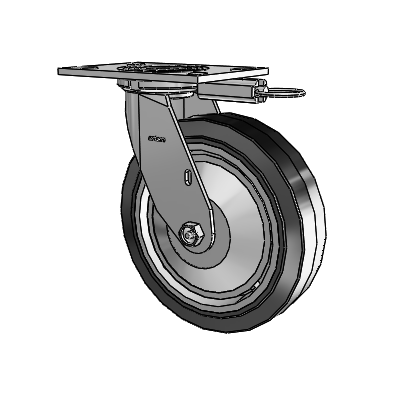 4 Series 2 Inch Wide Top Plate Swivel Caster with 8 x 2 Performa Rubber (Flat/Black) Wheel