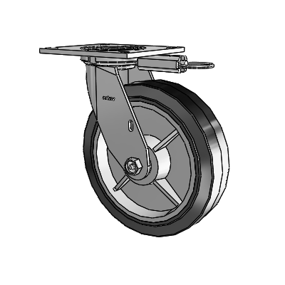 4 Series 2 Inch Wide Top Plate Swivel Caster with 8 x 2 Performa Rubber (Flat/Black) Wheel