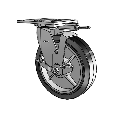4 Series 2 Inch Wide Top Plate Swivel Caster with 8 x 2 Performa Rubber (Flat/Black) Wheel and Top Lock Brake