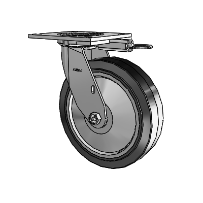 4 Series 2 Inch Wide Top Plate Swivel Caster with 8 x 2 Performa Rubber (Flat/Black) Wheel
