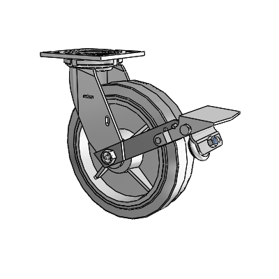 4 Series 2 Inch Wide Top Plate Swivel Caster with 8 x 2 Performa Rubber (Flat/Grey) Wheel and Tread Lock Brake