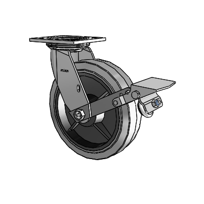 4 Series 2 Inch Wide Top Plate Swivel Caster with 8 x 2 Performa Rubber (Flat/Conductive) Wheel and Tread Lock Brake