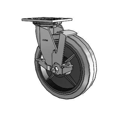 4 Series 2 Inch Wide Top Plate Swivel Caster with 8 x 2 Performa Rubber (Flat/Conductive) Wheel and Top Lock Brake