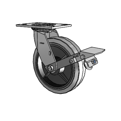 4 Series 2 Inch Wide Top Plate Swivel Caster with 8 x 2 Performa Rubber (Flat/Conductive) Wheel and Tread Lock Brake