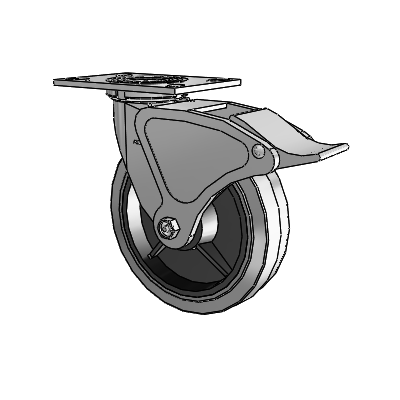 4 Series 2 Inch Wide Top Plate Swivel Caster with 8 x 2 Performa Rubber (Flat/Conductive) Wheel and Total Lock Brake