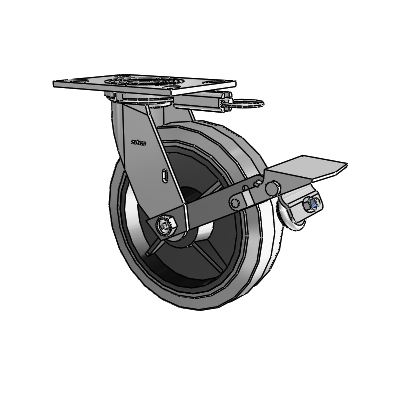 4 Series 2 Inch Wide Top Plate Swivel Caster with 8 x 2 Performa Rubber (Flat/Conductive) Wheel and Tread Lock Brake