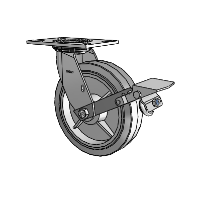4 Series 2 Inch Wide Top Plate Swivel Caster with 8 x 2 Performa Rubber (Flat/Grey) Wheel and Tread Lock Brake