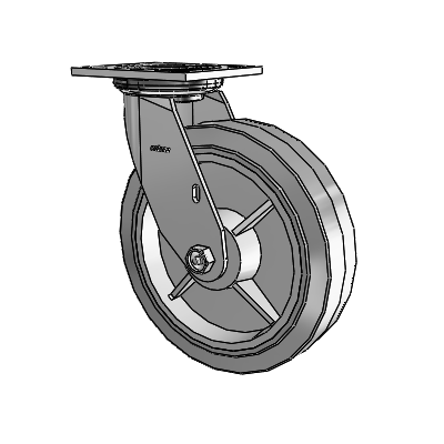 Roulette pivotante de la série 4 avec plaque supérieure de 2 pouces de large et roue en caoutchouc Performa 8 x 2 (plate/grise)