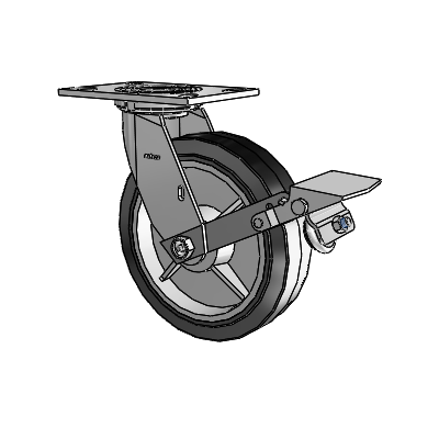 4 Series 2 Inch Wide Top Plate Swivel Caster with 8 x 2 Performa Rubber (Flat/Black) Wheel and Tread Lock Brake