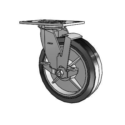4 Series 2 Inch Wide Top Plate Swivel Caster with 8 x 2 Performa Rubber (Flat/Black) Wheel and Top Lock Brake
