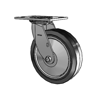 4 Series 2 Inch Wide Top Plate Swivel Caster with 8 x 2 Performa Rubber (Flat/Black) Wheel