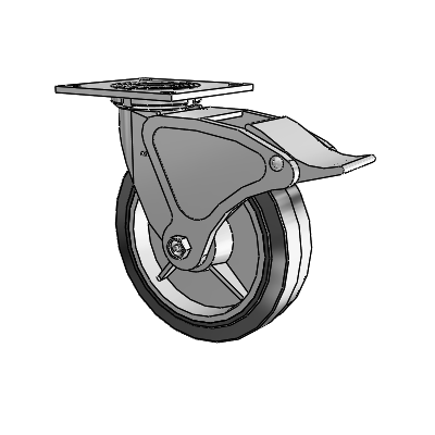 4 Series 2 Inch Wide Top Plate Swivel Caster with 8 x 2 Performa Rubber (Flat/Black) Wheel and Total Lock Brake