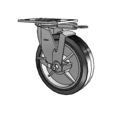 4 Series 2 Inch Wide Top Plate Swivel Caster with 8 x 2 Performa Rubber (Flat/Black) Wheel and Top Lock Brake