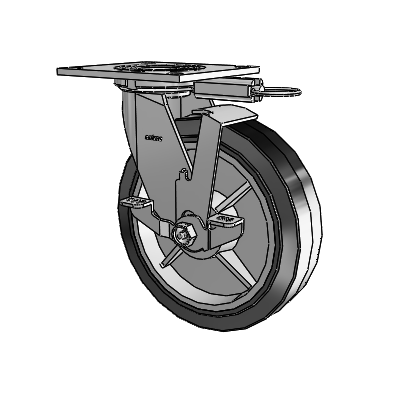 4 Series 2 Inch Wide Top Plate Swivel Caster with 8 x 2 Performa Rubber (Flat/Black) Wheel and Top Lock Brake