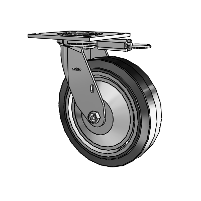 4 Series 2 Inch Wide Top Plate Swivel Caster with 8 x 2 Performa Rubber (Flat/Black) Wheel