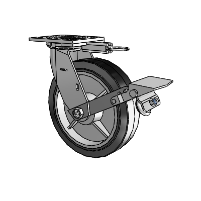 4 Series 2 Inch Wide Top Plate Swivel Caster with 8 x 2 Performa Rubber (Flat/Black) Wheel and Tread Lock Brake