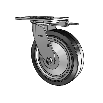 Roulette pivotante de la série 4 avec plaque supérieure de 2 pouces de large et roue en caoutchouc Performa 8 x 2 (plate/noire)