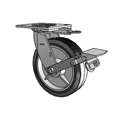 4 Series 2 Inch Wide Top Plate Swivel Caster with 8 x 2 Performa Rubber (Flat/Black) Wheel and Tread Lock Brake