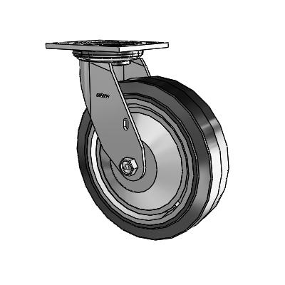 4 Series 2 Inch Wide Top Plate Swivel Caster with 8 x 2 Performa Rubber (Flat/Black) Wheel