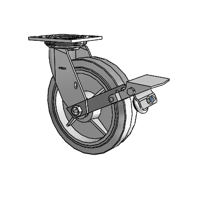 4 Series 2 Inch Wide Top Plate Swivel Caster with 8 x 2 Performa Rubber (Flat/Grey) Wheel and Tread Lock Brake
