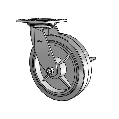 4 Series 2 Inch Wide Top Plate Swivel Caster with 8 x 2 Performa Rubber (Flat/Grey) Wheel and Side Lock Brake