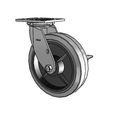 4 Series 2 Inch Wide Top Plate Swivel Caster with 8 x 2 Performa Rubber (Flat/Conductive) Wheel and Side Lock Brake