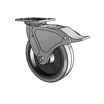 4 Series 2 Inch Wide Top Plate Swivel Caster with 8 x 2 Performa Rubber (Flat/Conductive) Wheel and Total Lock Brake