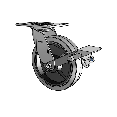 4 Series 2 Inch Wide Top Plate Swivel Caster with 8 x 2 Performa Rubber (Flat/Conductive) Wheel and Tread Lock Brake