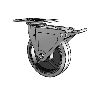 Roulette pivotante de la série 4 avec plaque supérieure de 2 pouces de large, équipée d'une roue en caoutchouc Performa 8 x 2 (plate/conductrice) et d'un frein Tech Lock