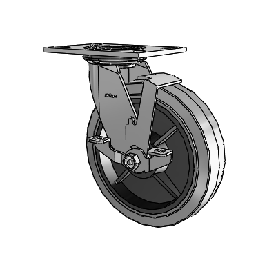 4 Series 2 Inch Wide Top Plate Swivel Caster with 8 x 2 Performa Rubber (Flat/Conductive) Wheel and Top Lock Brake