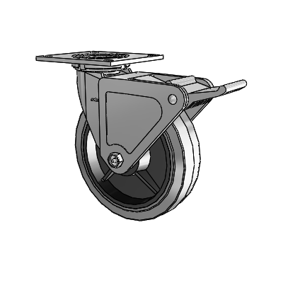 Roulette pivotante de la série 4 avec plaque supérieure de 2 pouces de large, équipée d'une roue en caoutchouc Performa 8 x 2 (plate/conductrice) et d'un frein Tech Lock